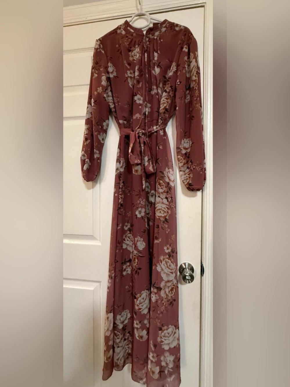 Floral Long-Sleeve Maxi Dress in Dusty Rose